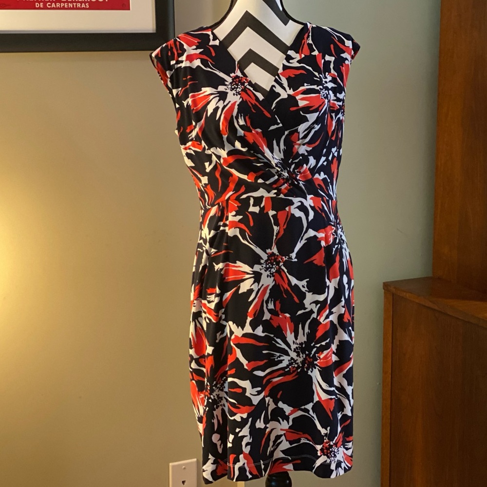 Jones NY v-neck orange and navy floral dress